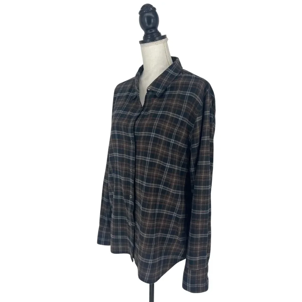 Jenni Kayne Classic Plaid Flannel Shirt Brown and Black Cotton - Picture 5 of 10